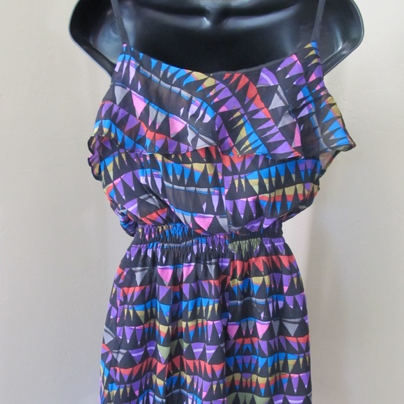 Colorful Silk TheCue Cher Qu Flounced Bodice and Hem Thin Strap Elasticized Mini - Picture 5 of 12